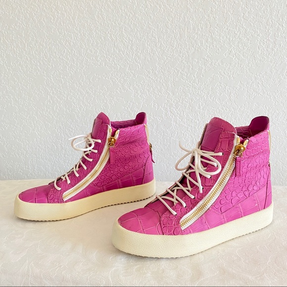 giuseppe zanotti pink croc high top sneakers - Picture 2 of 8